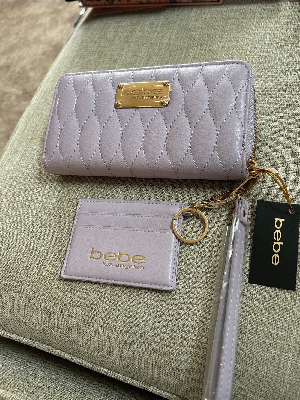 bebe Lavender Quilted Zip Wallet with Matching Card Holder